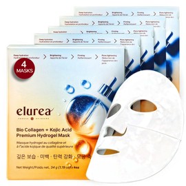 elurea 12 peptide Bio Collagen Mask + Kojic Acid Premium Hydrogel Face Mask (4 masks), Korean Face Masks for Luxury Beauty, Collagen Mask for Self Care, Korean Skin care, Hydrating Face Mask