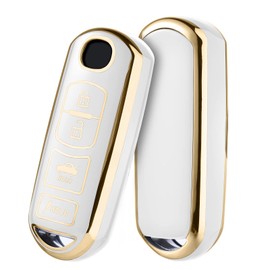 ELOHEI for Mazda Key Fob Cover Case, Compatible with Mazda 3 6 8 Miata MX-5 CX-3 CX-4 CX-5 CX-7 CX-9 3-Buttons Premium Soft TPU 360 Degree Full Protection Key Shell(Gold Edge White (4 Button))