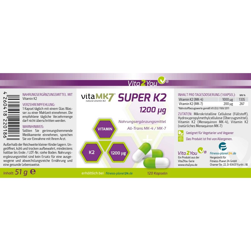 Super K2 – 1200µg Vitamin K2 (Natural Menaq Uinon MK-4