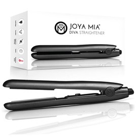 JOYA MIA Diva 1" Ceramic Hair Straightener - Portable, Lightweight & Compact Flat Iron with Rubberized Coating & Automatic Shut-Off, Travel-Friendly, for All Hair Types - Heats Up to 450F, Black