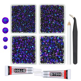 qiipii Black Purple AB Resin Rhinestones w B7000 Jewelry Glue for Bedazzling Crafting 3mm 4mm 5mm 6mm Flatback Jelly Stones Bulk Diamonds Gems Charms for Nails Face Makeup Tumblers Bottles DIY Crafts