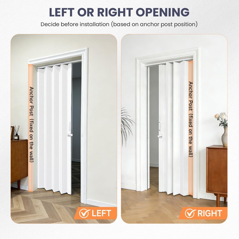 DIYHD 34X80in Accordion Door, White Double-Layer PVC Folding Interior Door