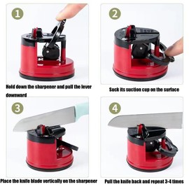 QANYEGN Knife Sharpener with Suction Cup, Manual Knife Sharpening Kit, Pocket Tgsten Steel Knife Sharpeners for Home Kitchen Use (Red)