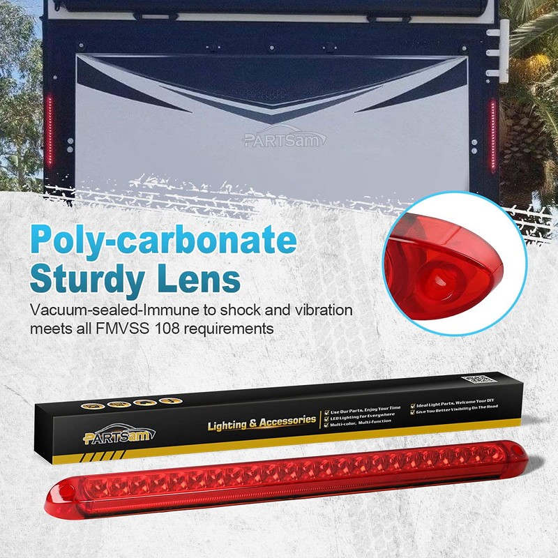 Partsam 2PCS 17 inch Red LED Trailer Light Bar 23