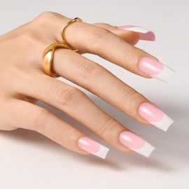 Modelones Long Square Nail Tips with UV Nail Light, 150 PCS Pink Press On Nails, 15 Sizes French Gel Nails, Pre-Colored Nail Tips for Easy DIY Nail Art