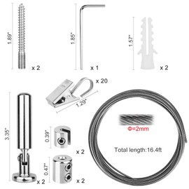 OOTSR Wall Mount Art Projects Display Curtain Wire Rod Set (5 Meters) with 20 Clips - Stainless Steel Photo Hanging Wire Clothesline Wire Window Curtain Tension Wire Multi-purpose Crafts Organizer