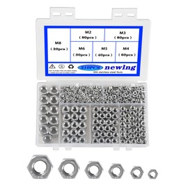 newlng M2 M3 M4 M5 M6 M8 Nuts Hex Nut 310 Pieces DIN 934 / ISO 4032 Stainless Steel 304 Locking Nut Self-Locking Hex Nut for Screws and Washers Set