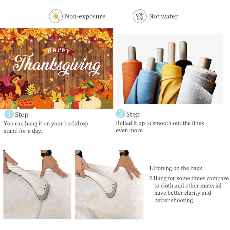 Happy Thanksgiving Banner Backdrop 7x5FT Autumn Maple Leaf Pumpkin Turkey