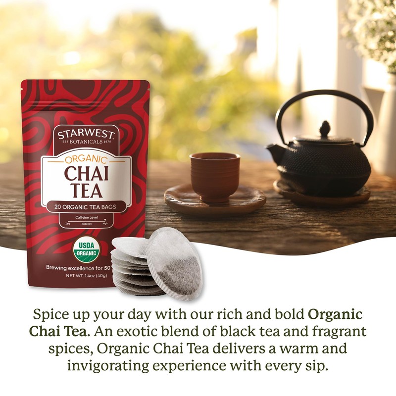 Starwest Botanicals Organic Chai Tea - Caffeinated Herbal Blend with
