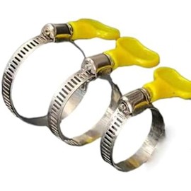 15-Pack Mixed Pack Yellow Stainless Steel Hose Clamps, Adjustable Thumb Screw Key Type Clamps, (10-16mm, 16-25mm, 25-38mm) Size 5pcs each, Great for plumbing, automotive and mechanical applications