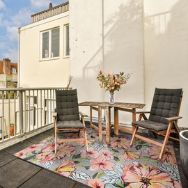 DECOMALL BLODWEN Outdoor Area Rugs, Modern Floral Non-Slipping Carpet for Porch Camping Backyard, Pink 6’x9’