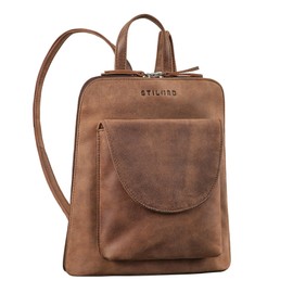 STILORD 'Bernice' Elegant Womens Leather Backpack Vintage Rucksack Daypack Women Going Out City Shopping Small Travel Backpack Genuine Leather, Colour:oak - brown