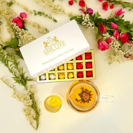 SRILUXE - Luxury Blooming Flower Tea - 18 pcs of Assorted Premium Blooming Tea | Wonderfully Wrapped in White, Gold and Red | perfect for gifting or self-indulgence (Assorted Blooming Tea)