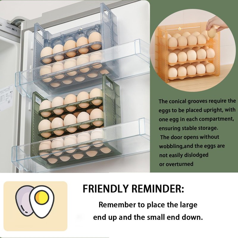 Longhuo 60 Grid Container, 2 Pack Egg Holder for Fridge,