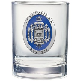 Heritage Pewter Naval Academy Crest Double Old Fashion | Double Rocks Glass 14 OZ for Liquor | Expertly Crafted Pewter Glass