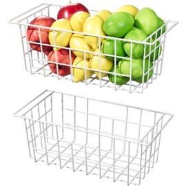 Slideep Chest Freezer Organizer Bins 16.5 Inch, Deep Upright Freezer Baskets Metal Wire Storage Container for Kitchen, White, Set of 2