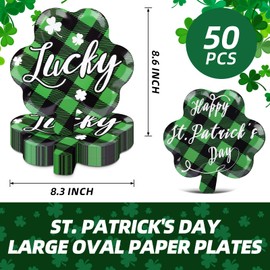 FATLBSEV 50Pcs St. Patrick's Day Paper Plates- 9x8.7Inches Mint Green Shamrock Shaped Disposable Party Plates for Irish Holiday Party Supplies and Table Decor | FATLBSEV