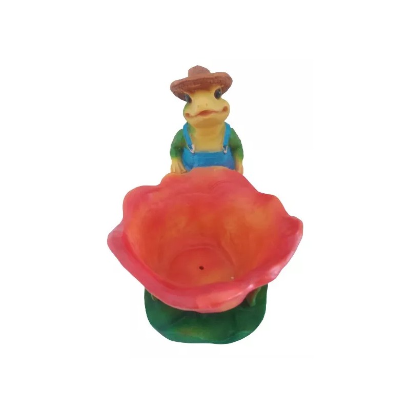 Rana Con Maceta Forma De Flor, Figura Resina Fina