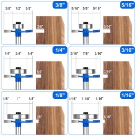4pcs Router Bits 1/4 Shank with 6 Bearings Set 1/16", 1/8", 3/16", 1/4", 5/16", 3/8". Rabbeting Router Bit for Wood Grooving, Interchangeable Bearings with 1/2" to 1/4" Router Collet
