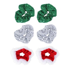 Lurrose 6pcs Christmas Hair Scrunchies Glitter Sequin Hair Bands Elastics Ponytail Holders Christmas Hair Accessories Christmas Party Favors Gifts
