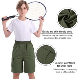 kids4ever Boys' Shorts Summer Cargo Shorts Lightweight Quick-Drying Outdoor Sports Shorts with Side Pockets for 8-14 Years, Army Green