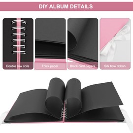 Newthinking DIY Photo Albums Scrapbook, 80 Pages A4 Hand-posted Couple Photo Album with Stickers and Marker Pens for Guest Book Anniversary Wedding Valentines Day(Pink)