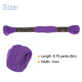 sourcing map 12 Skeins Embroidery Floss 8m Each Egyptian Long Fiber Cotton Cross Stitch Thread 26S/2x6 for Embroidery Projects Bracelet, Purple
