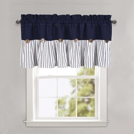 DOSLY Ides Farmhouse Navy Blue Button Valance, Striped Pleated Design with Coconut Buttons, Multi-Room Window Treatment for Kitchen Living Room Bedroom, 52" W x 18" L
