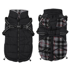 MOREZI Winter Dog Jacket, Waterproof Outer Layer, Fleece Lining, Back Zip Design, with Reflective Stripes and Straps, Suitable for Small and Medium Dogs, Black-S