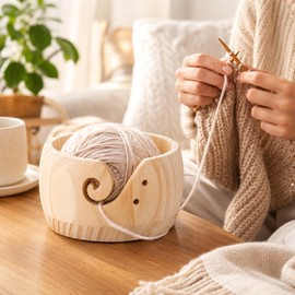 Wooden Yarn Bowl for Knitting & Crochet – Round Yarn Organizer Holder for Smooth Feeding & Home Craft Storage
