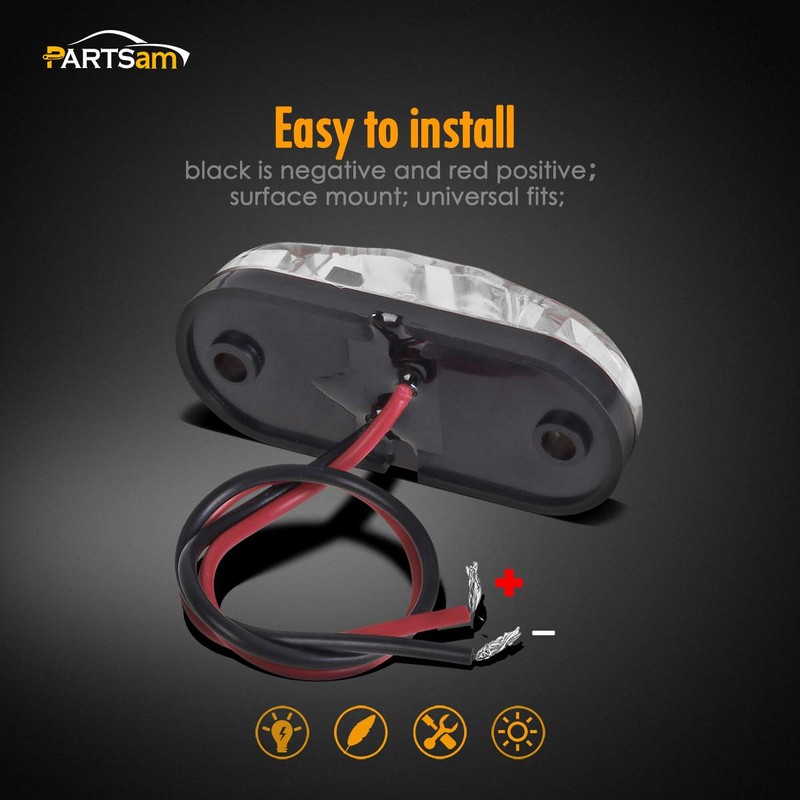 Partsam 4x Oval White Clear Lens 2 Diode LED Trailer