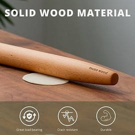 Muso Wood Wooden French Rolling Pin For Baking, Beech Wood Tapered Rol