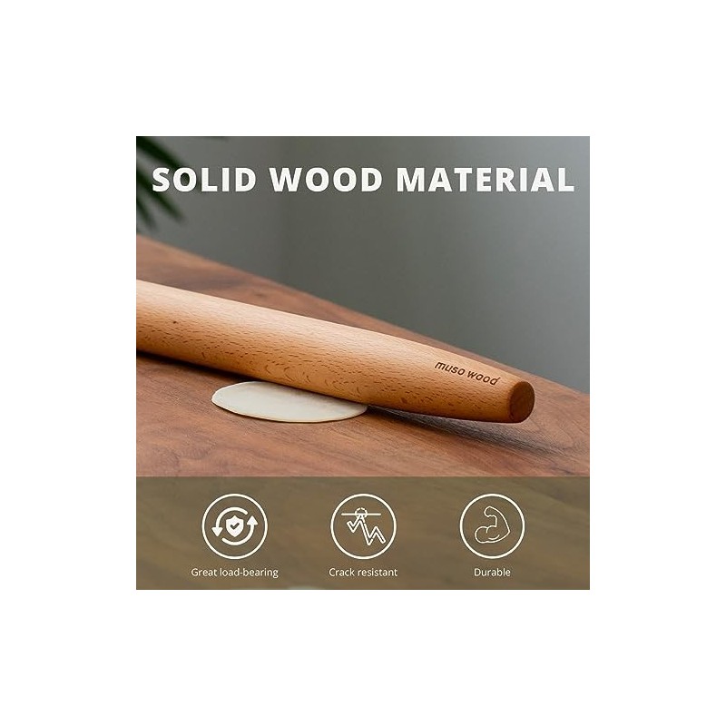 Muso Wood Wooden French Rolling Pin For Baking, Beech Wood