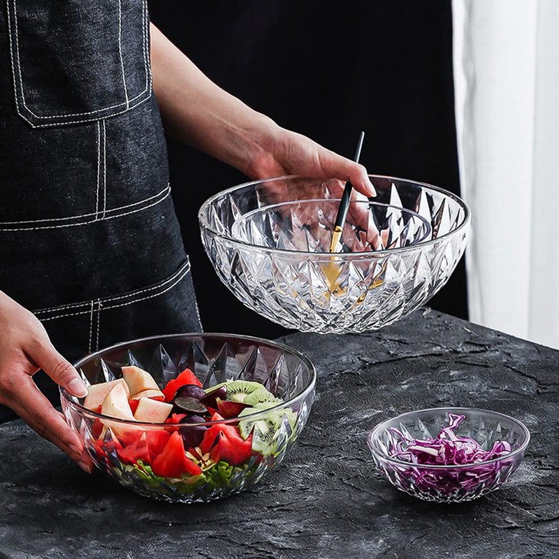 Le'raze Glass Diamond Design Bowl - Decorative Centerpiece for Kitchen