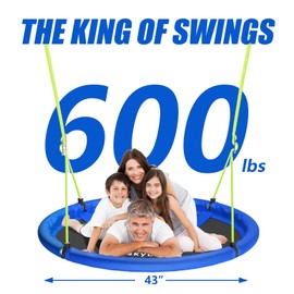 Skybound 43" Saucer Swing for Kids Outdoor - Durable Textilene Fabric, Galvanized Steel Frame, 600lbs Capacity, Adjustable Ropes (Blue)