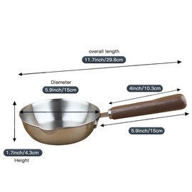 IMEEA Fry Pan, Mini Fry Pan, Stainless Steel, Mini Fry Pan, Lunch Box, Lightweight, 5.9 inches (15 cm), Wood Handle, Walnut Wood, Spout Included, Induction Compatible, Cookware