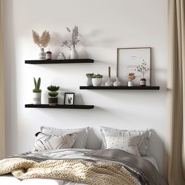 YFYEO 24 Inch Black Wood Floating Shelves for Wall Rustic Wall Shelf for Bedroom Living Room Set of 4