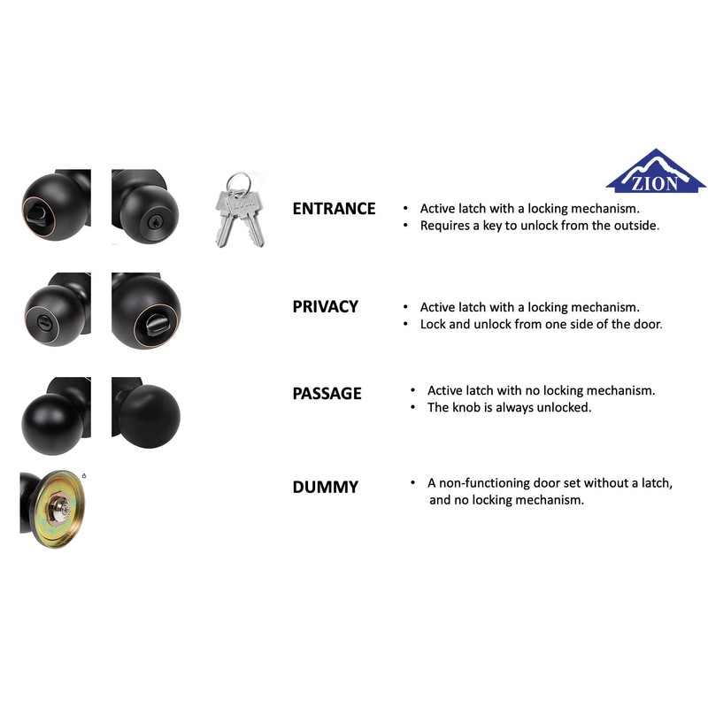 Zion Passage Door Knobs Indoor Door Locks Keyless Interior Door