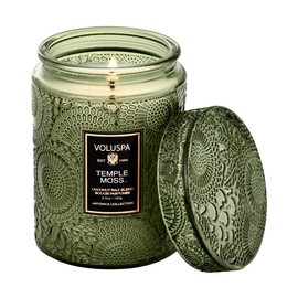Voluspa Temple Moss Glass Jar Candle, 5.5oz, Coconut Wax Blend, Scented Candles for Home, 50 Hour Burn Time, Poured in the USA