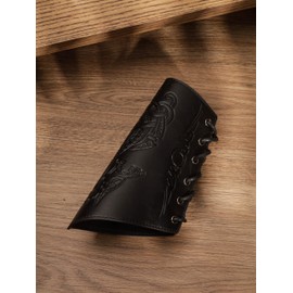 HAQUIL Medieval Black Faux Leather Wrist Guard, Adjustable Viking Bracer, Dragon Norse Symbol Arm Guard for Costume and LARPs (1 piece)