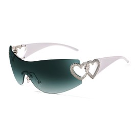 FEISEDY Rimless Y2K Sunglasses Heart for Women Men Fashion Futuristic Wrap Around Oversized Trendy Shield B2981