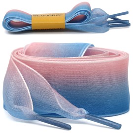 WEGOODZF Flat Gradient Snow Yarn Shoelaces Girls 2.5cm Wide Silk Shoe Lace New Blue Pink 47 inch [2 Pair]