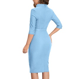 MUXXN Women's 1950s Vintage 3/4 Sleeve Elegant Collar Cocktail Evening Dress (Medium, Airy Blue)