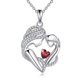 AXELUNA Mother and Daughter Necklace 925 Sterling Silver January Garnet Heart Birthstone Pendant Necklace Gifts for Mom Women