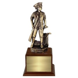 SHOP AWARDS AND GIFTS Customizable 10-3/4 Inch Minuteman National Guard Trophy Electroplated Antique Brass Figure, Includes Personalization
