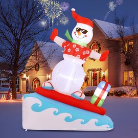 Inflatable Christmas Decorations Outdoor, Elegear 6FT Inflatable Snowman with LED Lights Surfing Snowman Blow Up Yard Decorations Xmas Decorations for Xmas Party Indoor Outdoor Home Garden Lawn