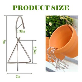 QiQnHngD 6 Pack Flower Pot Holder, Terracotta Pot Clips for Clay Pot, Plant Hanger Hook, Stainless Steel Pot Hangers, Wall Mounted Plant Holder for Indoor and Outdoor Plants(Back Hook)