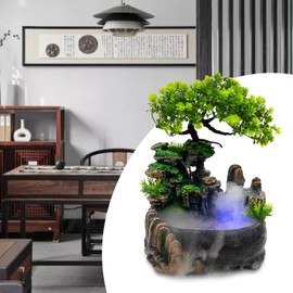 TBVECHI Tabletop Fountain, LED Indoor Tabletop Water Fountain with Humidifier, Atomizing Rockery Water Fountain Desktop, Fengshui Calming Water Sound Tabletop Ornaments for Home Office