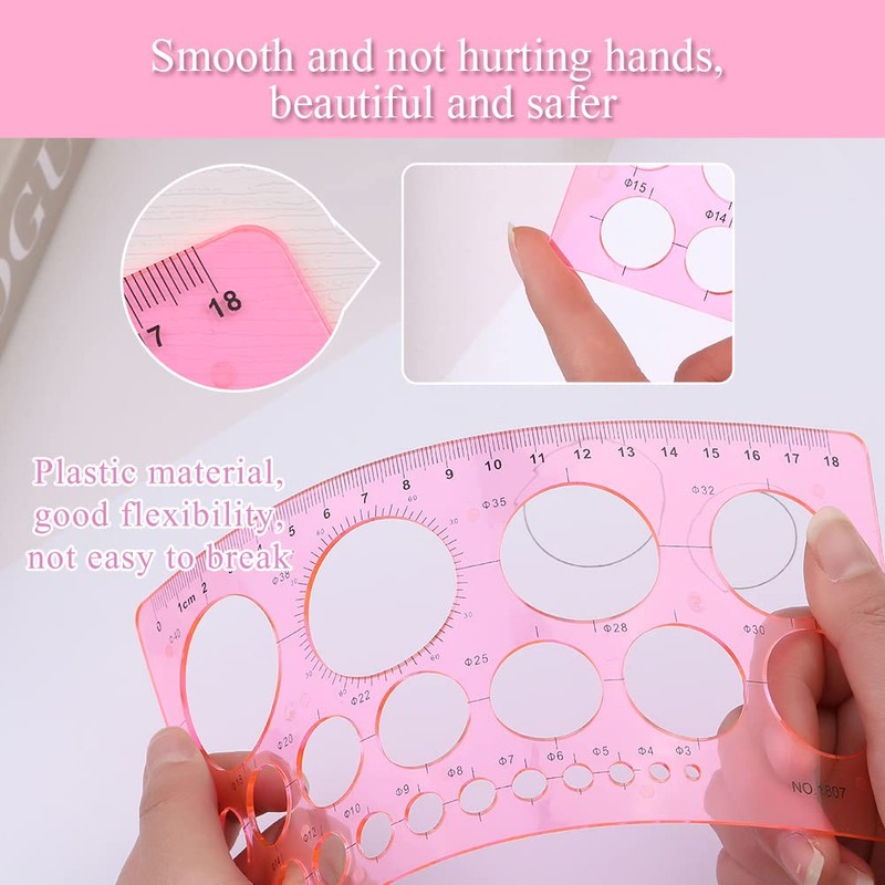 LOKUNN Circle Template for Drawing, Pink Ruler Quilling Tool, Round