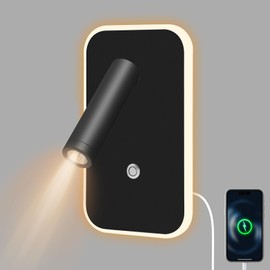Strixorn LED Wandleuchte Innen, Nachttisch Leselampe, LED Wand Leselampen, 12W Innen Wandlampe mit Schalter und USB + Type C Ladeanschluss, Drehbare Schlafzimmer Wohnzimmer Bettleuchten Bettlampe
